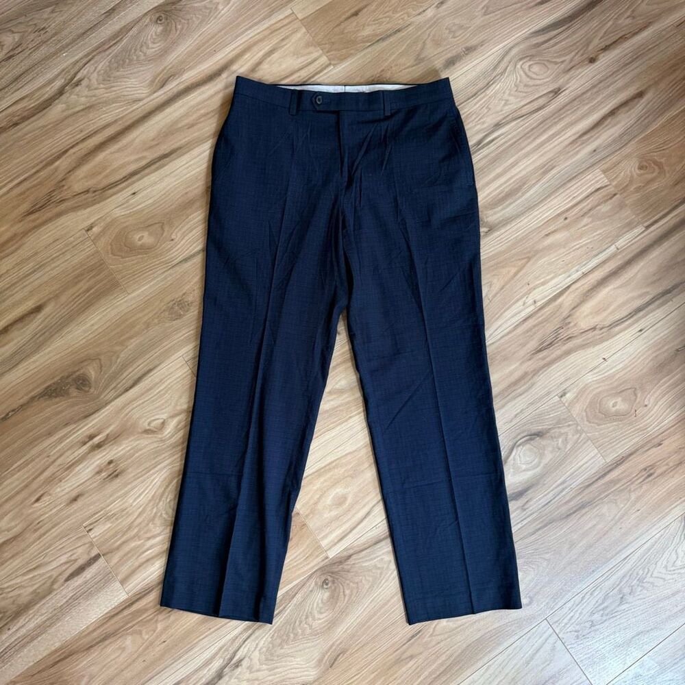 Ralph Lauren Mens Navy Blue Checked Flat Front Casual Dress Pants Size 32x30